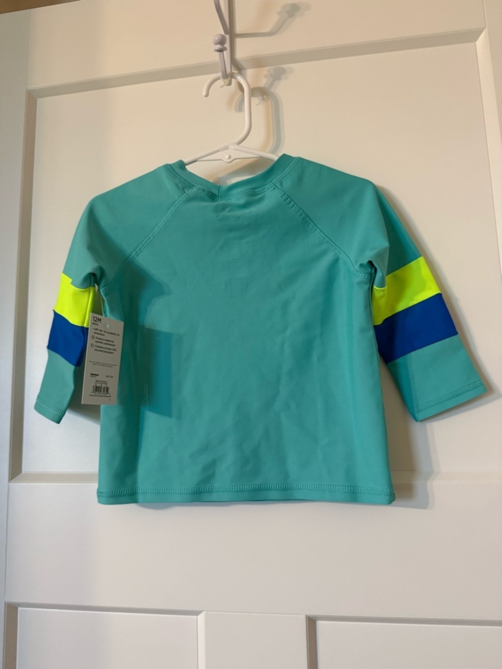 jumping beans Teal Rash Guard with Neon Yellow and Navy Sleeve Stripes - Picture 2 of 3